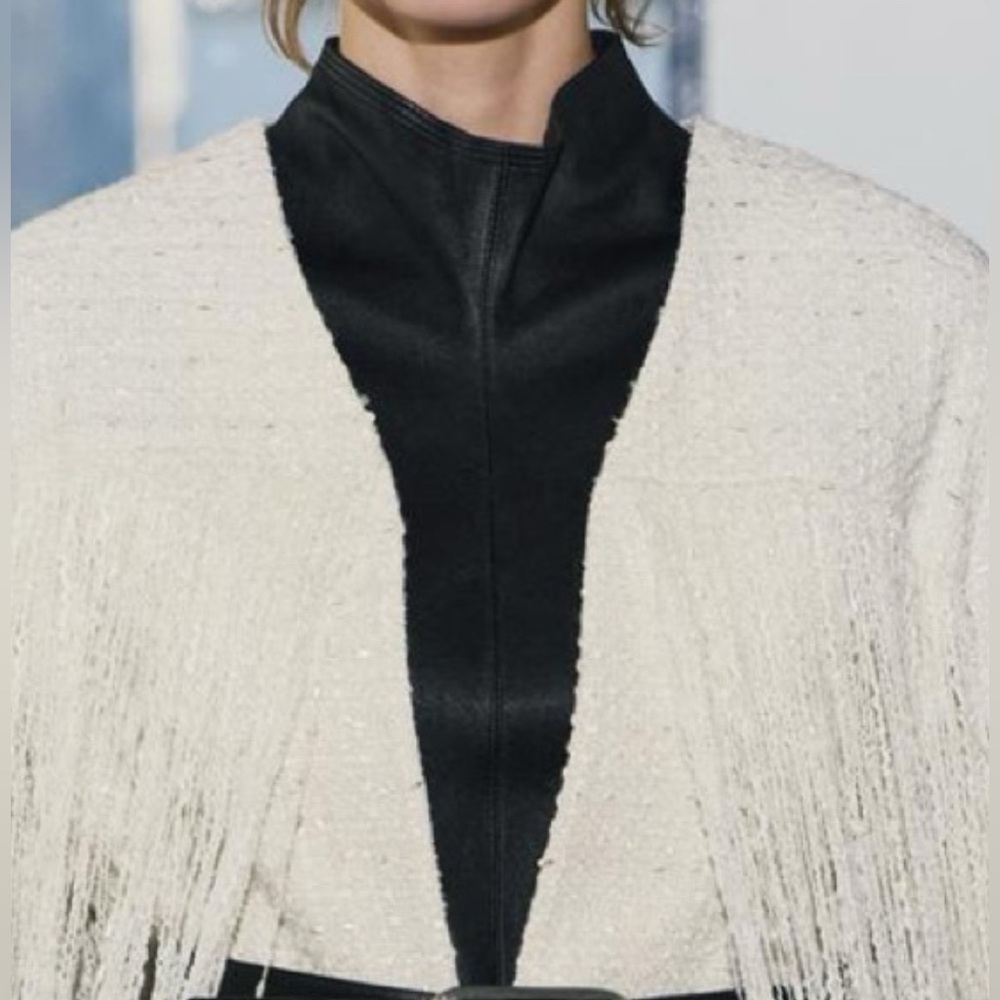 ZARA ZW Collection RARE Textured Fringe Jacket Wool Blend Size M NEW - Picture 7 of 15